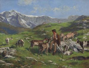 Ziegenhirten Auf Der Alm by Rudolf Alfred Jaumann