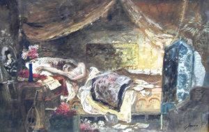 Sketch Of A Recumbent Figure In A Garret by Pal Javor