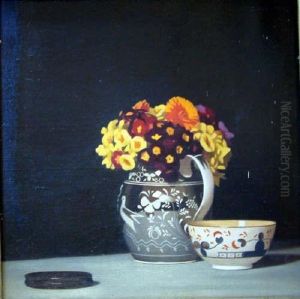 Hay Oil On Canvas Still Life Of A Bowl And Jug Of Flowers Signed And Dated 1928 20 X 20in by Cecil Jay