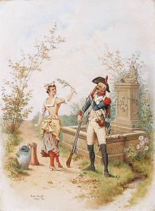 Militaire Et Jeune Fille A La Fontaine by Paul Leon Jazet
