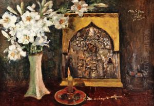 "l'icone La Chandelle Et Le Vase De Lys" by Adela Jean