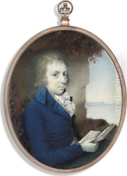 Thomas Sinclair Of Abbeyville, In Blue Coat, White Waistcoat, White Frilled Cravat, Holding An Open Book In His Right Hand; Cliffs And Seascape Background - view 1