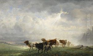 Vaches Chassees Par L'orage by Edouard Jeanmaire