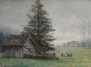 Landschaft Mit Landhausern Und Kuhen by Edouard Jeanmaire