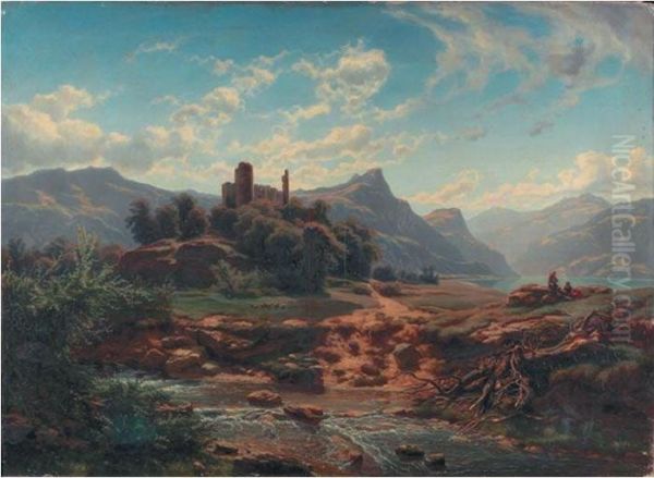 Chateau En Ruines Pres D'un Torrent Et D'un Lac - view 1