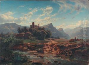 Chateau En Ruines Pres D'un Torrent Et D'un Lac