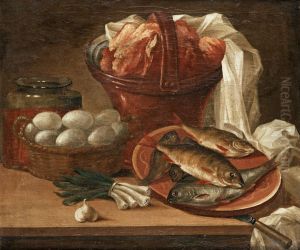 Still Life With Fish, Egg, Vegetables Andmeat by Nicolas Henry Jeaurat De Bertry
