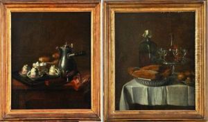 nature Morte A La Cafetiere, Aux Tasses De Cafe Et Petits Painsdisposes Sur Un Plateau by Nicolas Henry Jeaurat De Bertry