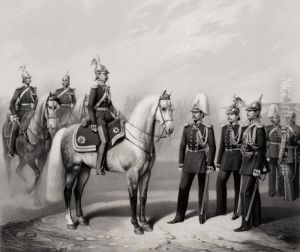 A Pair Of Lithographs: Life Guards Of The Gendarme Troop, And The Garrison Life Guards Battalion by Adolf Jebens