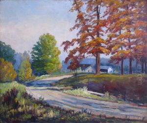 Country Road And Rural Home In Autumn Landscape by Orville Jefferson