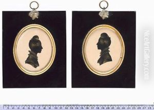 A Pair Of Silhouettes Of Ladies, Probably Sisters, Both Wearing Dresses With Falling Frilled Collars And High Frilled Collars, Their Hair Worn In Apollo Knots And Held With Combs by Jeffreson