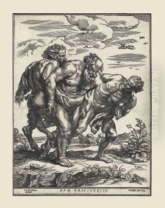 Silenus Accompanied By A Satyr And A Faun by Christoffel Jegher
