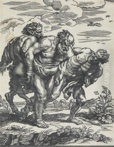 Silenus Accompanied By A Saytr And A Faun