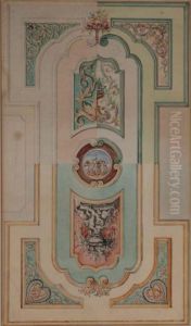 Design For A Ceiling Decoration With Putti In A Cartouche In The Centre by Johannes Rienksz. Jelgerhuis