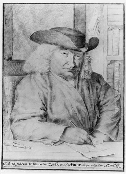 Portrait Of Izaak Van Der Vinne Drawing At A Table In Aninterior - view 1