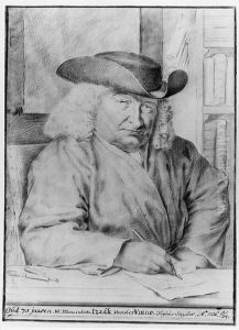 Portrait Of Izaak Van Der Vinne Drawing At A Table In Aninterior by Tako Hajo Jelgersma