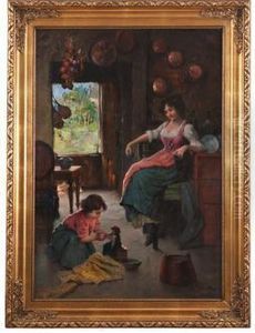 Interior Med Mor Og Lekende Barn by Rudolph Jelinek