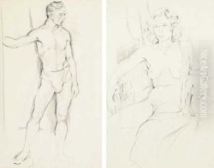Seated Female Nude And Standing Male Nude by Mainie Harriet Jellett