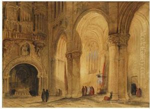 Interior De La Iglesia De Santa Getrudis, Lovaina by Jenaro Perez Villamil