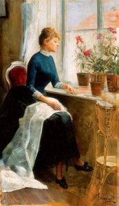 Young Lady With Flowers by Jeno Jendrassik
