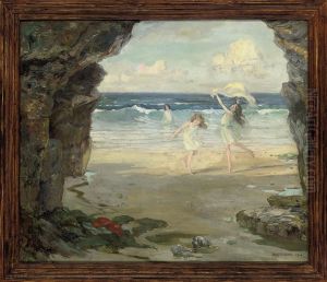 Girls Playing On A Beach by Arthur Henry Jenkins