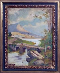 1914. Paesaggio Fluviale Con Ponte E Contadini by Joseph John Jenkins