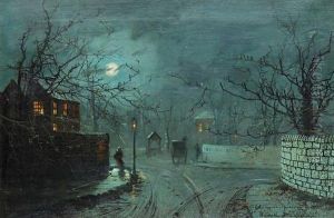 A Moonlit Street Scene by Wilfred Jenkins