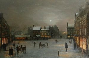 Moonlit Street Scene by Wilfred Jenkins