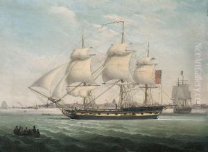 Merchantmen In The Mersey, With The Port Of Liverpool Beyond by John Jenkinson