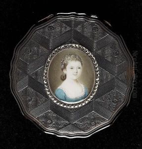 A Child, Wearing Turquoise-blue Dress Trimmed With Pink And White Lace, Her Hair Strewn With Flowers And White Feathers by James Jennings