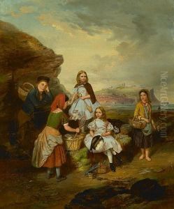 Children On A Beach With The Cliffs Of Dover Beyond by R.H. Jennings