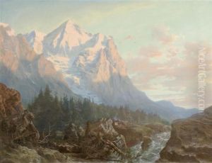 Landscape With Mountains At Sunset by Arnold Jenny