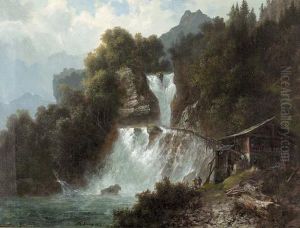 Die Reichenbachfalle Bei Meiringen. by Arnold Jenny