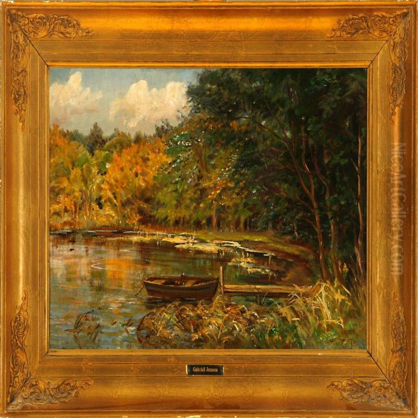 A Rowing Boat In Aforest Lake - view 1