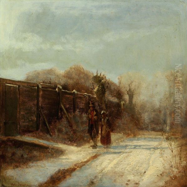 Vintry Landscape With Couple On A Gravel Road - view 1