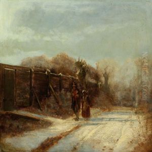 Vintry Landscape With Couple On A Gravel Road by Hans Christian Jensen