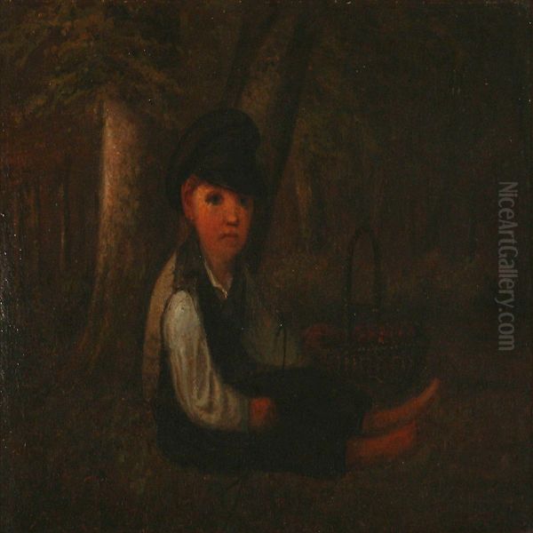 A Boy With A Basket Inthe Forest - view 1