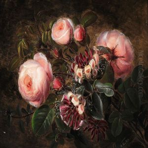 Growing Pink Roses And Honeysuckles by Johan Laurentz Jensen
