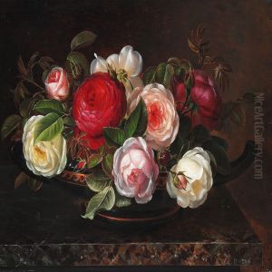Various Roses In A Greek Bowl by Johan Laurentz Jensen