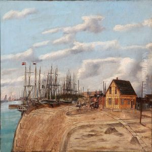 Harbour Scene, Presumably From The Old Free Port Of Copenhagen by Johannes Jensen