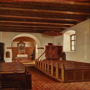 Interior From A Danish Village Church by Karl Jensen