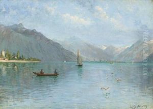 Fishing On Lake Lugano by Louis Isak Napoleon Jensen