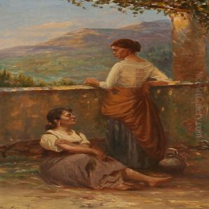 Scenen From Italy With Two Women Resting In A Pergola