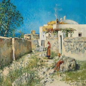 Young Couple With Their Child Outside A House, Presumably Capri by Holger Hvitfeldt Jerichau