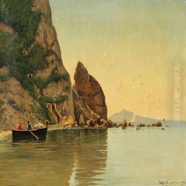 Fishermen In A Small Boat At The Rocks - view 1