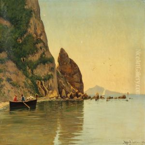 Fishermen In A Small Boat At The Rocks by Holger Hvitfeldt Jerichau