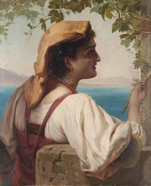 An Italian Maiden Mending Nets On The Bay Of Naples - view 1