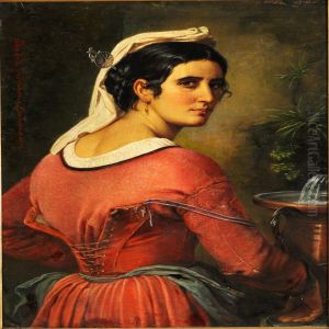 Young Italian Woman At A Small Fountain