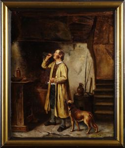 Koksinterior Med Man Och Hund by August Jernberg