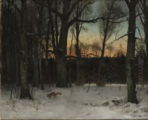 Vinterlandskap Med Rav by August Jernberg